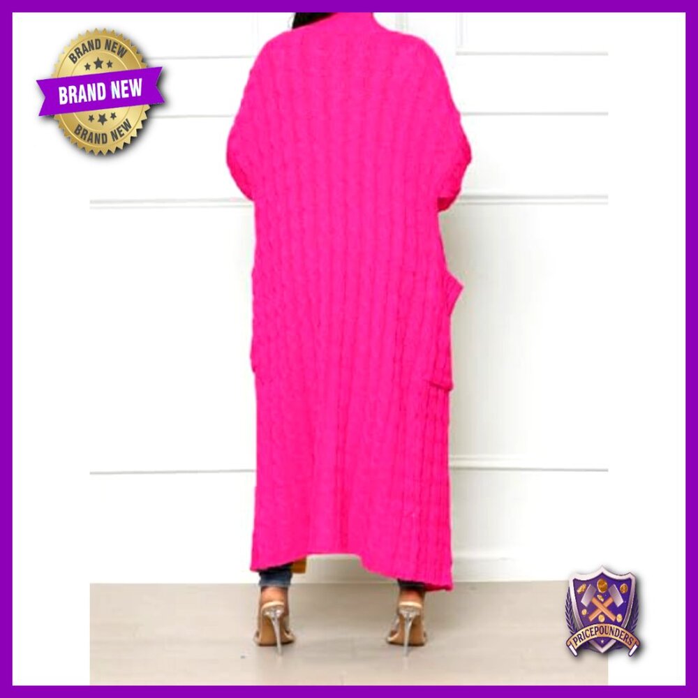 Chunky Cable Knit Cardigan with Pockets, Maxi Length, Oversized Fit - Picture 4 of 7